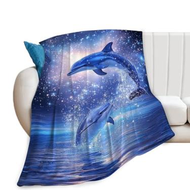 Imagem de Cobertor de golfinho, cobertor de golfinho estrelado, estampa do oceano celestial, aconchegante, flanela, pelúcia, leve, presente para homens, mulheres, adultos, para sofá, cama, decoração de 101 x