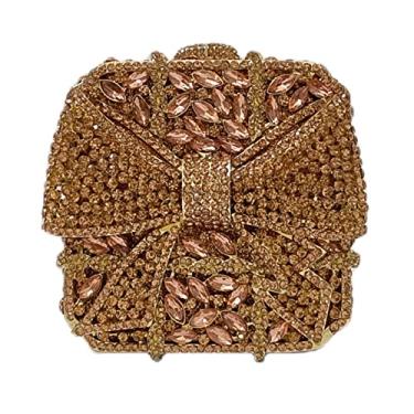 Imagem de Bolsa feminina com laço de cristal com glitter, bolsa noturna feminina com strass, festa, casamento, Ouro amarelo