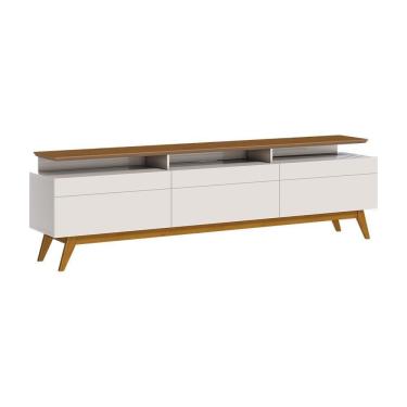 Imagem de Rack Bancada 3 Gavetas Com Nicho 218cm Amy Off White/freijó