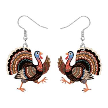 Imagem de NEWEI Lindos brincos pendentes de peru de Ação de Graças, presentes de outono para mulheres amantes de animais, brincos coloridos de acrílico, galinha, joias para festivais de outono, Medium, Acrílico