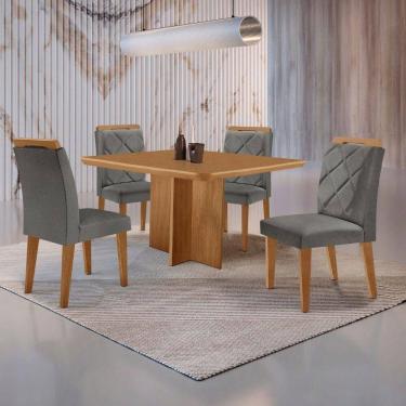 Imagem de Mesa Olimpia 90 Mdf Com 4 Cadeiras Melissa Linho Grafite Naturalle