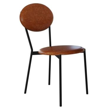 Imagem de Cadeira Estofada Para Sala De Jantar Azuri Preto C01 Courino Caramelo - Lyam Decor