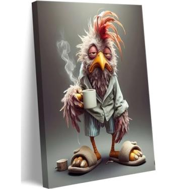 Imagem de Arte de parede engraçada em tela de galinha, elegante e charmosa, retrô, chinelos, decoração de parede, imagem de animais ecléticos, impressão de pôster para sala de jantar, bar, cafés, arte de