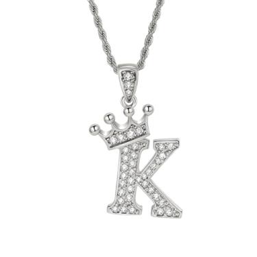 Imagem de Colares femininos com inicial de prata, colar longo com pingente delicado de letra A-Z, colar com nome de coroa, joias para presente feminino, One size, Metal, Sem Pedra Preciosa