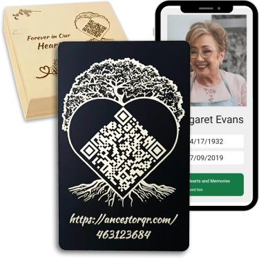 Imagem de Placa QR para lápides - Acesso garantido por 30 anos, metal à prova de intempéries, digitaliza à luz solar, adesivo permanente 3M - Memoriais de várias páginas - Proteção por senha - Caixa de memória