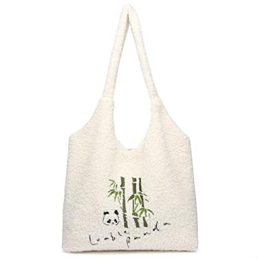 Imagem de Sacola fofa para mulheres e meninas, bolsa kawaii fofa, estética, bolsa de ombro de pelúcia macia com bolso interno, B - bambu, Large