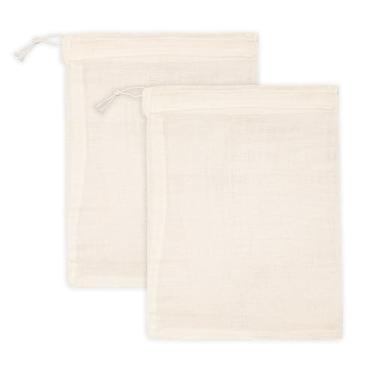 Imagem de PurpleEssences Sacos vazios de especiarias para cozinhar sopa - Sacos de gaze de musselina de algodão natural cru com cordão para chá, ervas, caldo de osso, bebida fria e coar - Natural (2, 20 x 10