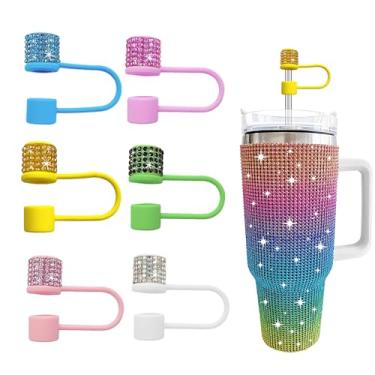 Imagem de JIASHEBDE Conjunto de acessórios para Stanley Cup, 6 peças, capa de canudo de diamante brilhante, tampa de canudos para Stanley 30 e 1,134 g com copos, acessórios de tampa de 1 cm para copo (cor C, 6