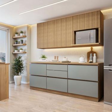 Imagem de Cozinha Completa Modulada 4 Peças 6 Portas 4 Gavetas Com Rodapé Norten Nature-verde