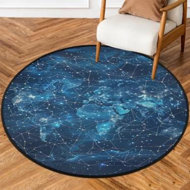 Imagem de Tapete redondo de 1,8 m, mapa-múndi azul galáxia, tapete circular antiderrapante, lavável, tapete circular para quarto, berçário, sala de estar, cozinha, banheiro, entrada, decoração de casa