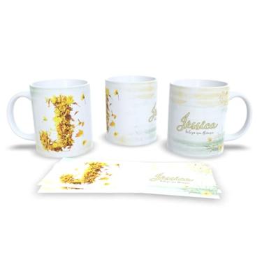 Imagem de Caneca Personalizada com Flores Douradas, Cerâmica Branca, 325ml, Decorativa com Nome Alice e Frase Beleza que Floresce (j)