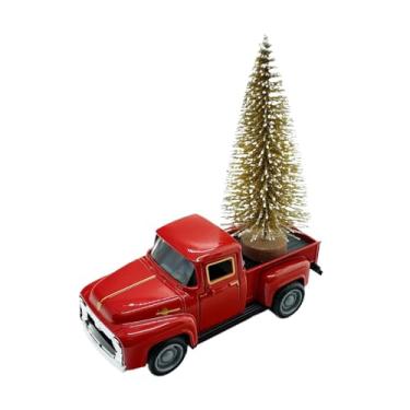 Imagem de IEUDNS Estátua de caminhão em forma de árvore de Natal, enfeite de mesa, estatueta natalina em resina, liga metálica e madeira, Árvore de Ouro