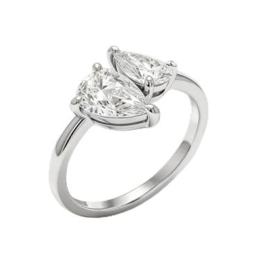 Imagem de 1 anel feminino de prata brilhante com zircônia cúbica glamorosa e dupla gota d'água para decoração diária, Prata, Sem pedra preciosa