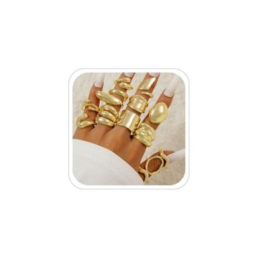 Imagem de CSIYANJRY99 Conjunto de anéis grossos de ouro para mulheres, conjunto de anéis com articulações empilháveis de ouro, acessório, anel aberto, boêmio, bijuteria de fantasia de formatura, Metal, Zircônia