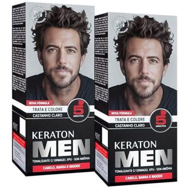 Imagem de Kert Kit 2 Tonalizante Keraton Men Cabelo, Barba e Bigode Castanho Cla