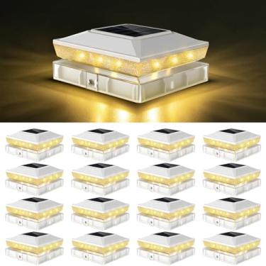 Imagem de vighep Luzes de poste solares 4 x 4 para ambientes externos com 2 modos de cor, pacote com 16 lâmpadas brancas de cerca alimentadas por energia solar, à prova d'água, ajuste de 9 x 9 cm, 4 x 10 cm