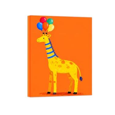 Imagem de Animais Pintura Arte Parede - Balão de Girafa - Impressões em tela - Moderno Colorida Pôster para decoração sala de estar 60x80cm Tela Embrulhada