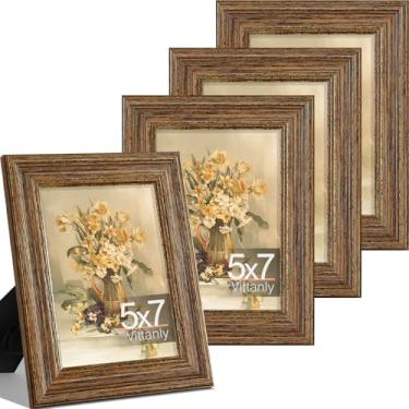 Imagem de Vittanly Conjunto de 4 porta-retratos 12 x 17 cm, moldura vintage para parede ou mesa, exibição de imagens 12 x 18 cm, decoração de casa de fazenda rústica, nogueira