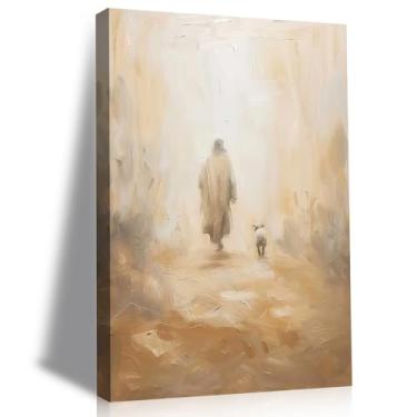 Imagem de Jesus and Lamb Canvas Wall Art Christian Spiritual Wall Decor Jesus Saves the Lost Lambs Modern Religious Poster Print for Living Room Church Decor 30 x 40 cm
