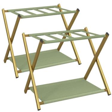 Imagem de IBUYKE Porta-malas para todos os tamanhos de mala, suporte dobrável com prateleira de armazenamento de tecido, fácil de montar para quarto, sala de estar, hotel, dourado TLR002G-2