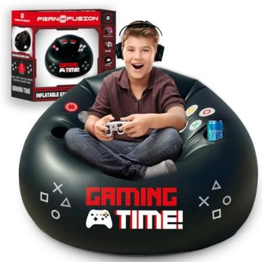 Imagem de Cadeira inflável de jogos para crianças e adolescentes com porta-copos e bolso lateral – Esta poltrona Air Gaming Bean Bag para crianças é a mobília perfeita para decoração de quarto de jogador