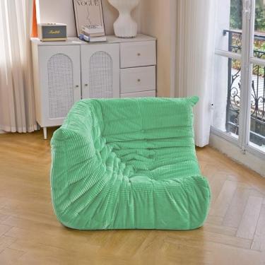 Imagem de N&V Cadeira de canto Fireside, sofá de chão sem braços de meados do século, poltrona macia de veludo cotelê premium, cadeira de sofá de espuma para sala de estar, quarto e escritório (menta)