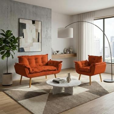 Imagem de Kit Namoradeira Decorativa e Poltrona Para Sala Recepção Manicure Consultório Escritório Alice Tecido Suede (Terracota)