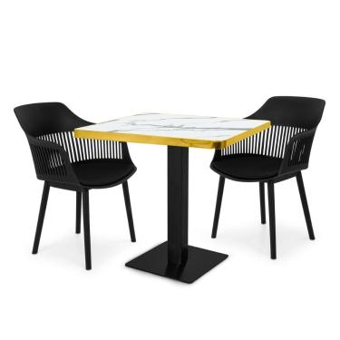 Imagem de Conjunto Mesa De Jantar Quadrada Venezia 70x70cm Branca Com 2 Cadeiras Estofadas Marcela - Preto