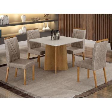 Imagem de Mesa De Jantar Ambiente Jade 90cm Cinamomo Off White Com 4 Cadeiras Lara Linho Bege - Valdemóveis