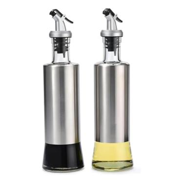 Imagem de Porta Azeite e Vinagre em Vidro e Aço Inox, 300ml, Dosador com Sistema de Fácil Abertura, 26cm x 6cm