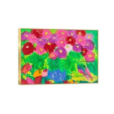 Imagem de Pintura de arte de parede de flores - imagem de decoração vintage - natureza morta - impressões em tela de moldura dourada para sala de estar 70 x 100 cm 27 x 39 pol