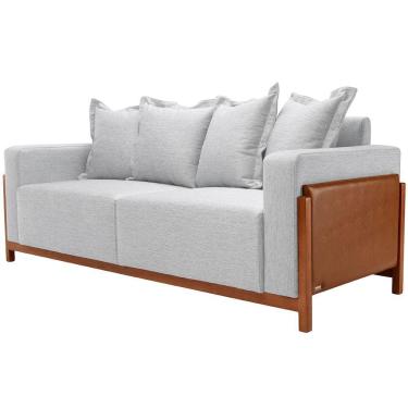 Imagem de Sofá 03 Lugares Para Sala De Estar 198 cm Khali B04 Linho Cinza Couríssimo Whisky - Lyam
