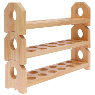Imagem de Suporte para ovos, rack empilhável de armazenamento de bancada, suporte para ovos frescos de 3 camadas com alça dupla para exibição de ovos frescos e de Páscoa, bolo, decoração rústica