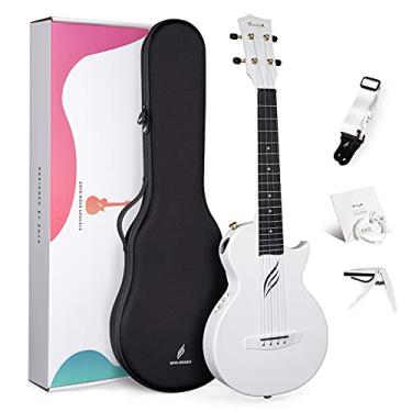 Imagem de Enya Ukulele Tenor Ukulele de 66 cm de fibra de carbono Acousticplus Cutaway para viagem para adultos com kit de pacote para iniciantes incluindo estojo, alça, capo e cordas (Nova UE Pro White)