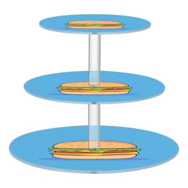 Imagem de CEBUGI Suporte de cupcake de 3 camadas, cheeseburger, suporte redondo para bolo, torre, bandeja de servir em camadas de acrílico para chá, chá de bebê, casamento e mais