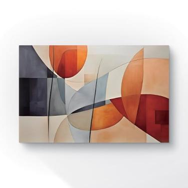 Imagem de Quadro Abstrato Moderno em Canvas, Arte Decorativa Geométrica, Cores Laranja e Vermelho, Estilo Contemporâneo para Sala de Estar 60x40