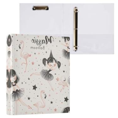 Imagem de Qilmy Organizador de fichário redondo para meninas de balé, fichário de 3 anéis com prancheta (carta A4), fichário fofo para material de escritório escolar 281