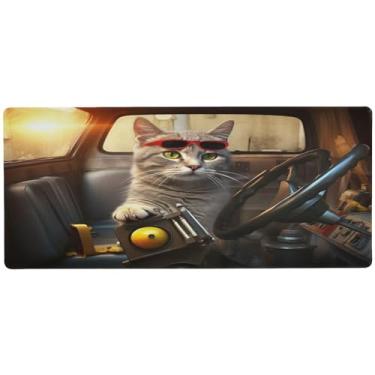 Imagem de Wassud Mouse pad para dirigir gatos (6) com base de borracha antiderrapante, mouse pad longo com borda costurada, à prova d'água, grande mesa para escritório, casa, 89,9 cm x 39,9 cm