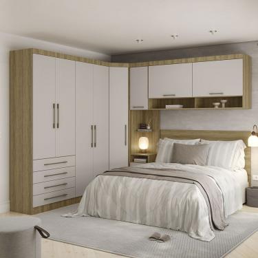 Imagem de Quarto Com Roupeiro Maleiro E Cabeceira Paris Luciane Móveis Avelã Pf-cinammon Pf