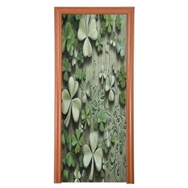 Imagem de Wassud Capa de porta 36 x 98 polegadas grande decoração de paredes de trevo de quatro folhas, faixa elástica para porta interna externa para varanda porta da frente