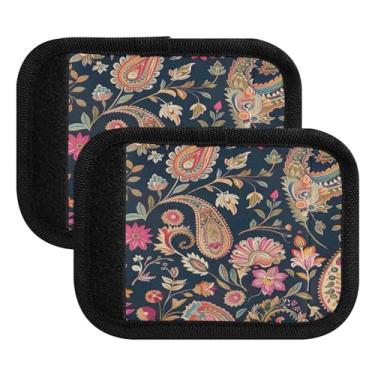 Imagem de Qilmy Paisley Style Retro Flowers Bagagem Handle Wrap Pacote com 4 Identificadores de Bagagem Identificadores de Bagagem Capa de Punho Confortável para Carrinho de Viagem Bolsa Mala de Viagem Avião