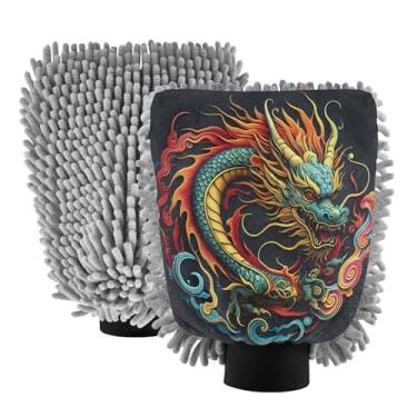 Imagem de STAYTOP Luvas de lavagem de carro dragão chinês, 2 peças, luvas de microfibra de chenille, sem arranhões, panos de esponja de lavagem ultra absorventes para carros, limpeza doméstica - G