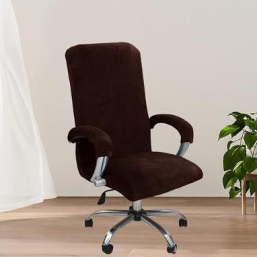 Imagem de Capa para cadeira de computador giratória universal, capa para cadeira de mesa de computador de veludo macio, protetor elástico, protetor à prova de gatos, para escritório em casa - marrom escuro | GG