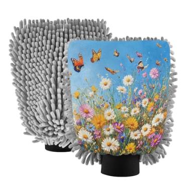 Imagem de STAYTOP Luvas coloridas para lavagem de carro, 2 peças, luvas de microfibra de chenille, sem arranhões, panos de esponja de lavagem ultra absorventes para carros, limpeza doméstica - M