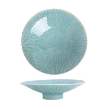 Imagem de Fruteira Tigela de servir com pedestal e padrão ondulado, em cerâmica, para frutas e petiscos, utensílio de mesa decorativo para cozinha e sala de jantar. Decoração de mesa(Green)
