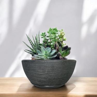 Imagem de Vaso Decoratico Planta Flor Bacia Texturizada 13x26 Jardim Varanda Polietileno (Preto)