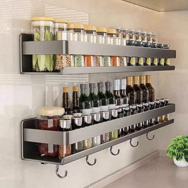 Imagem de FOTN Suporte de parede de aço carbono, utensílios de cozinha, temperos, temperos, sal de óleo, rack de armazenamento de condimentos de vinagre de molho, organizador de artigos de higiene de banheiro