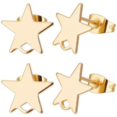 Imagem de Beebeecraft 1 caixa com 20 peças de brincos de estrela, brincos de estrelas de cinco pontas de latão banhado a ouro 18 K com orifício para suprimentos de fabricação de joias, artesanato DIY