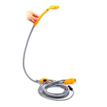 Imagem de Ducha Portátil para Camping 12V, Laranja, 35W, Vazão 8L/min, Cabo 4,85m, Mangueira 2m, Aço Inox e ABS, 900g