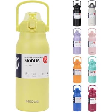 Imagem de Garrafa Térmica De Viagem Inox 1700ml Água Com Canudo (Amarelo)